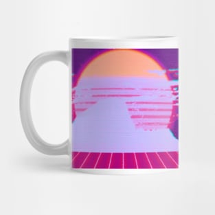 retrowave mountain VHS purple-red Mug